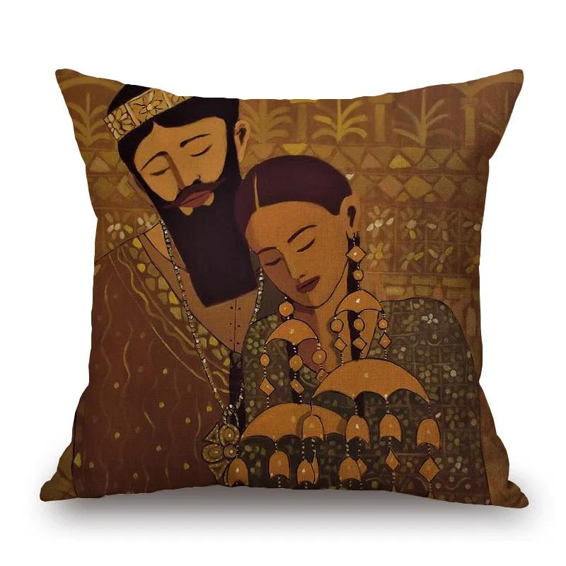 Assyrische Schönheit Kissenbezüge Golden Palace Girl Love Portrait Dekorative Kissen für Sofa 45X45cm Kissenbezug