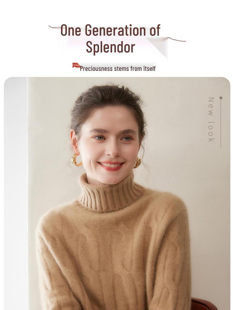Three-Strand Thickened Women's Cashmere High Neck Cable Knit Sweater