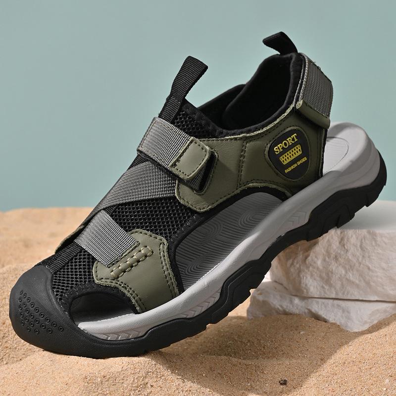 Men s Large Genuine Leather Mesh Sandals - Breathable, Wide-Toe, Closed-Toe Beach  Outdoor Casual Shoes 39