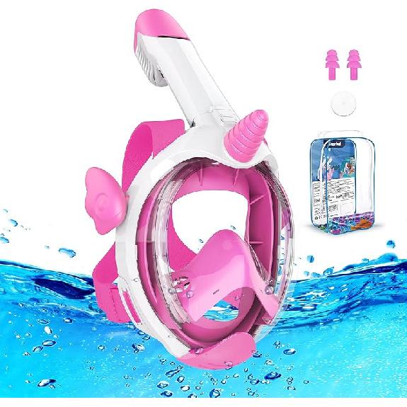 Kids Snorkel Mask, Full Face Snorkel Mask for Kids 4-16, Foldable Snorkeling Gear for Kids Snorkeling Set for Swimming Pool Toys, Dry Top,