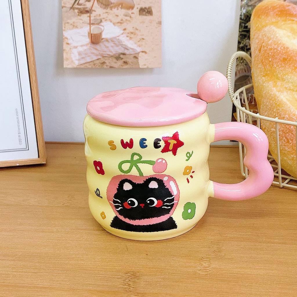 Cute Cat Mug with Lid Spoon with High Value Ceramic Drinking Cup for Home Use for Girls Birthday Gifts