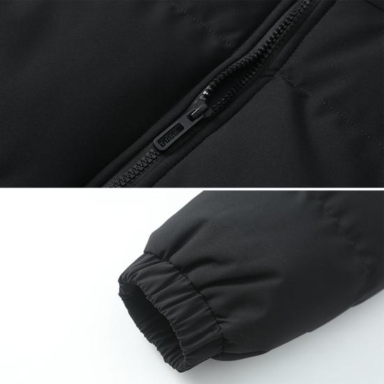 Women Men Cotton Coat Stand Collar Long Sleeve Drawstring Hem Puffer Jacket with Pockets Loose Fit Warm Winter Outerwear