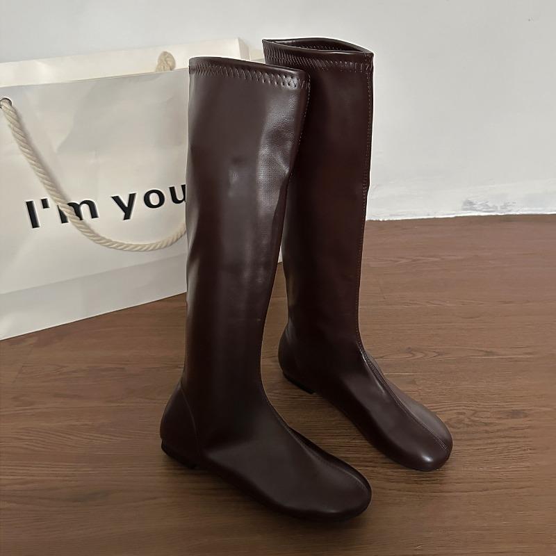 Street Style Cosy Soft Leather Women Knee High Boots Fashion Elegant Square Toe Shoes Women'S Stretch Slim Knight Long Booties