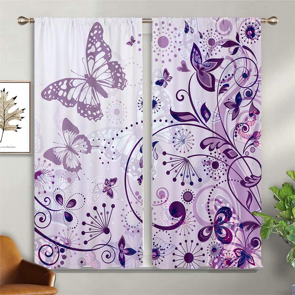 Floral Butterfly 3d Print Curtains, Rod Pocket Semi Blackout Curtains, Bedroom Living Room Office Decorative Curtains, Kids Gift