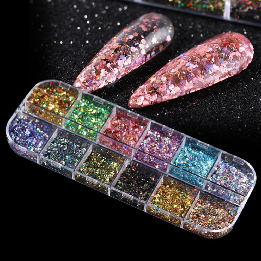 12 Powder Irregular Art Sequins  Manicure Grids Ultra-thin Decoration