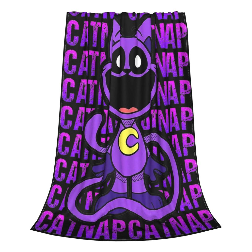 Super Soft Smiling Catnap Throw Blanket Premium Fleece Flannel Lightweight Funny Cartoon Bed Blanket Super Cozy Bedspread