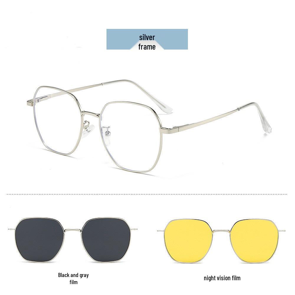 New Women's Metallic Blue Light Sunglasses with Three-in-One Magnetic Clip-On Set - Polarized Outdoor Sunglasses Unisex