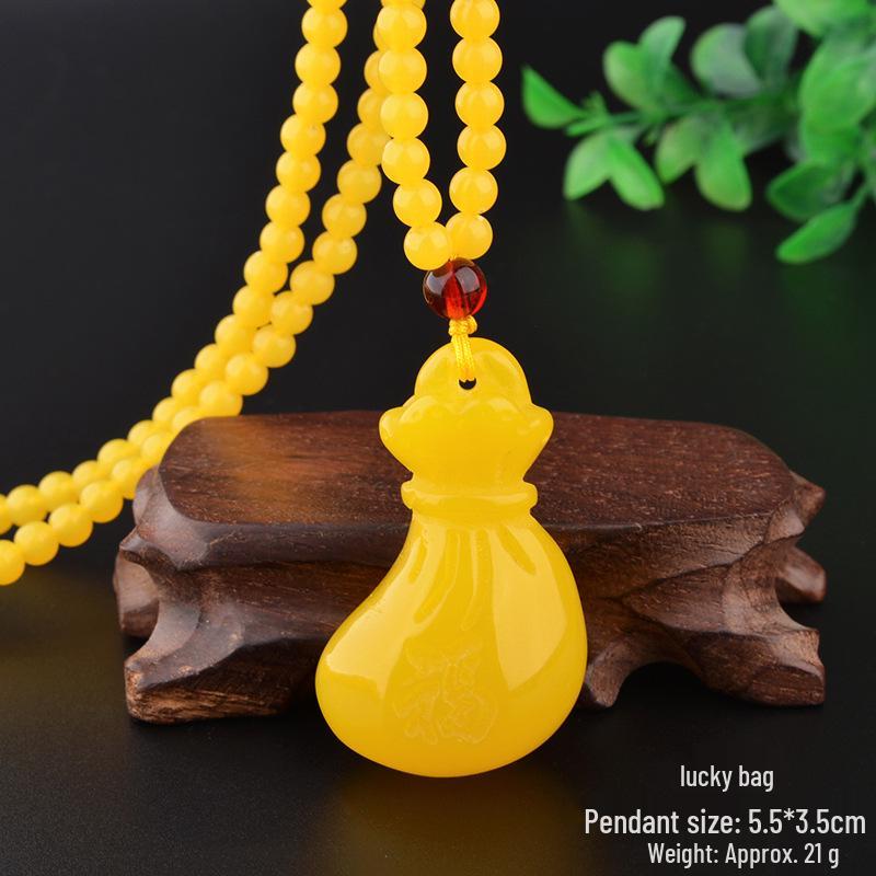 Resin Imitation Beeswax Water Drop Pendant Necklace - Ethnic Style Long Sweater Chain for Men & Women