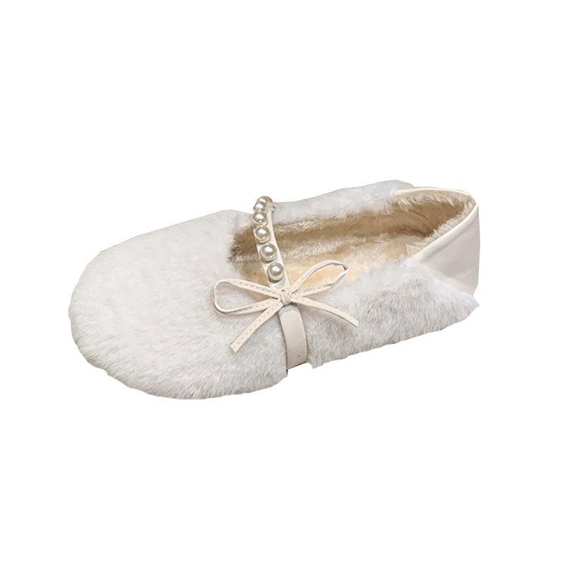 Xiaoxiangfeng Fluffy Shoes Women's Autumn and Winter New Soft Flat-bottomed Velvet Bean Shoes Warm Cotton Shoes