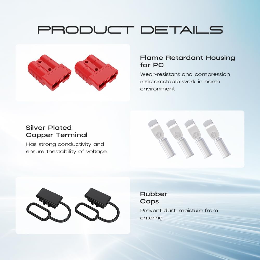 8 Pcs 6-10 Gauge Anderson Connector Plug 50A 12-36V Battery Quick Connector Red Battery Quick Disconnect Wire Harness Plug Kit For Winch Car Auto
