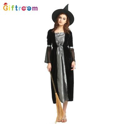 Halloween Adult Dress Up Flannel Black Witch Witch Suit Stage Costume