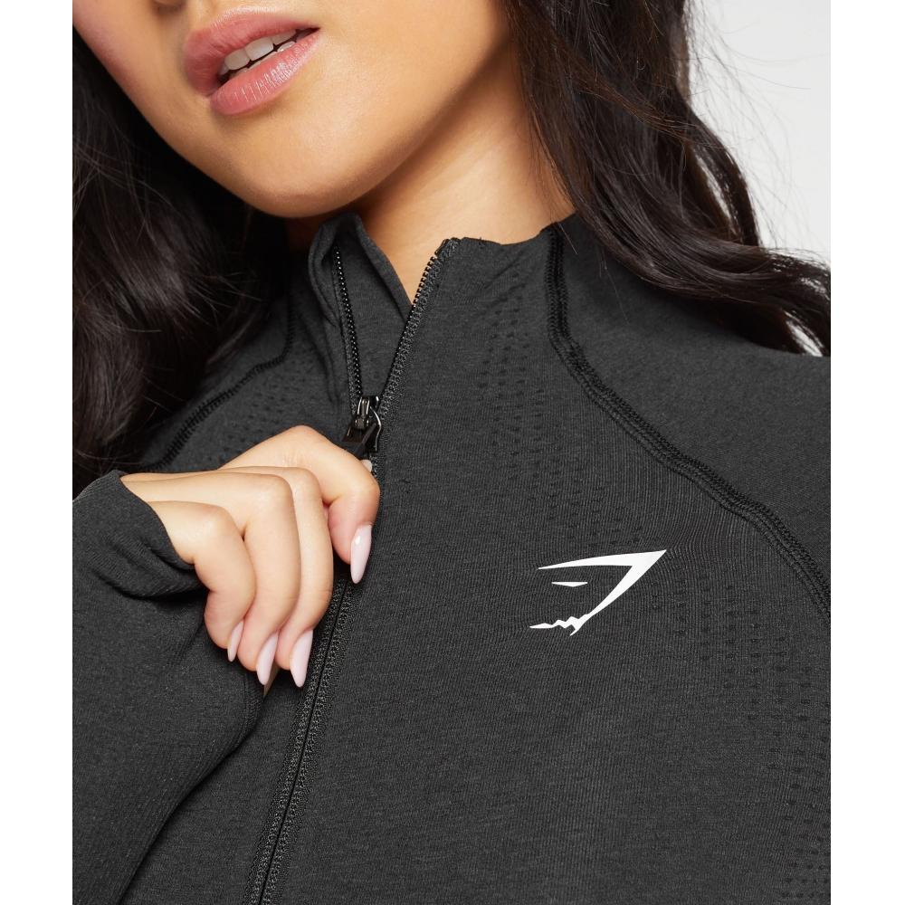 Gymshark Vital Seamless 2.0 Midi Zip Up Jacket Black Marl B5a9q Bbf3