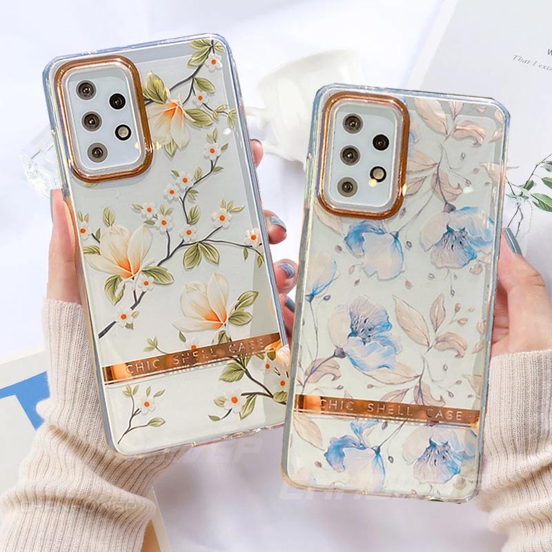 Flower Leaf Soft Silicone Case For Samsung Galaxy A12 A52 A72 5G A51 A71 S20 FE S21 S30 Plus Ultra iPhone 12 11 Pro Max 8 7 Plus Clear Back Cover