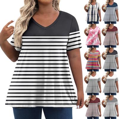 Womens Plus Size Tops Shorts Sleeve Shirts V Neck Casual Clothing Clothes Printed Tops