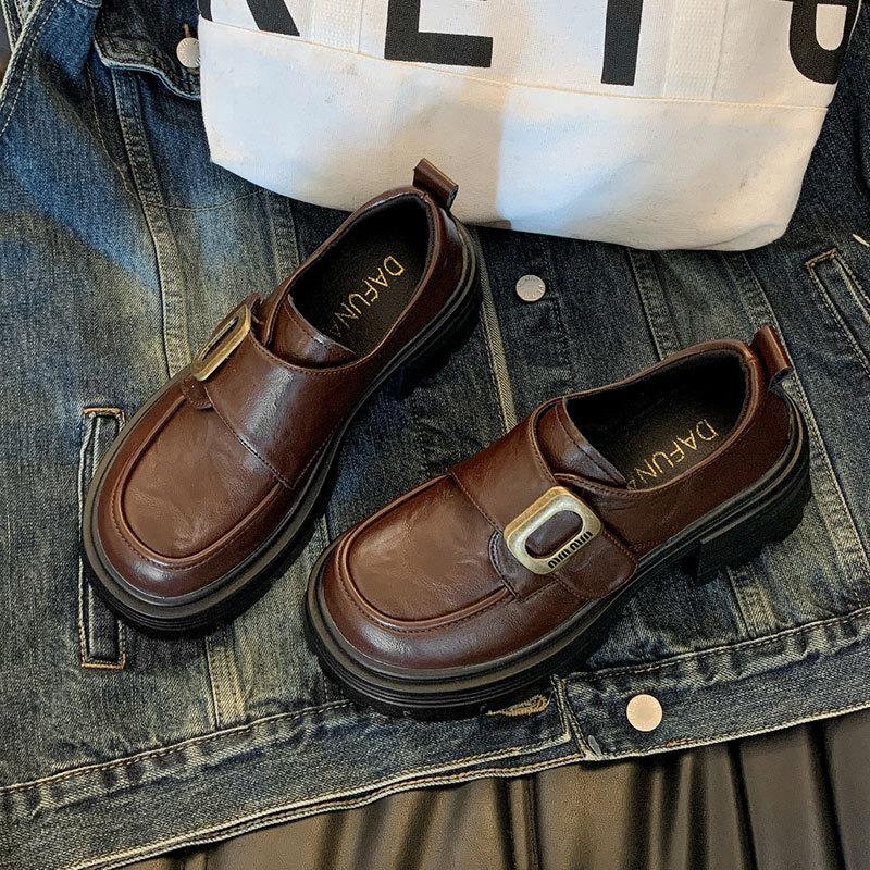 

Ретро мода маленькие туфли Мэри Джейн маленькие кожаные туфли женские 2025 весна и осень новые толстый каблук платформа британский стиль лоферы 40 коричневый