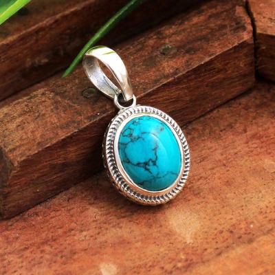 Turquoise Gemstone Women Pendant 925 Sterling Silver Statement Jewelry