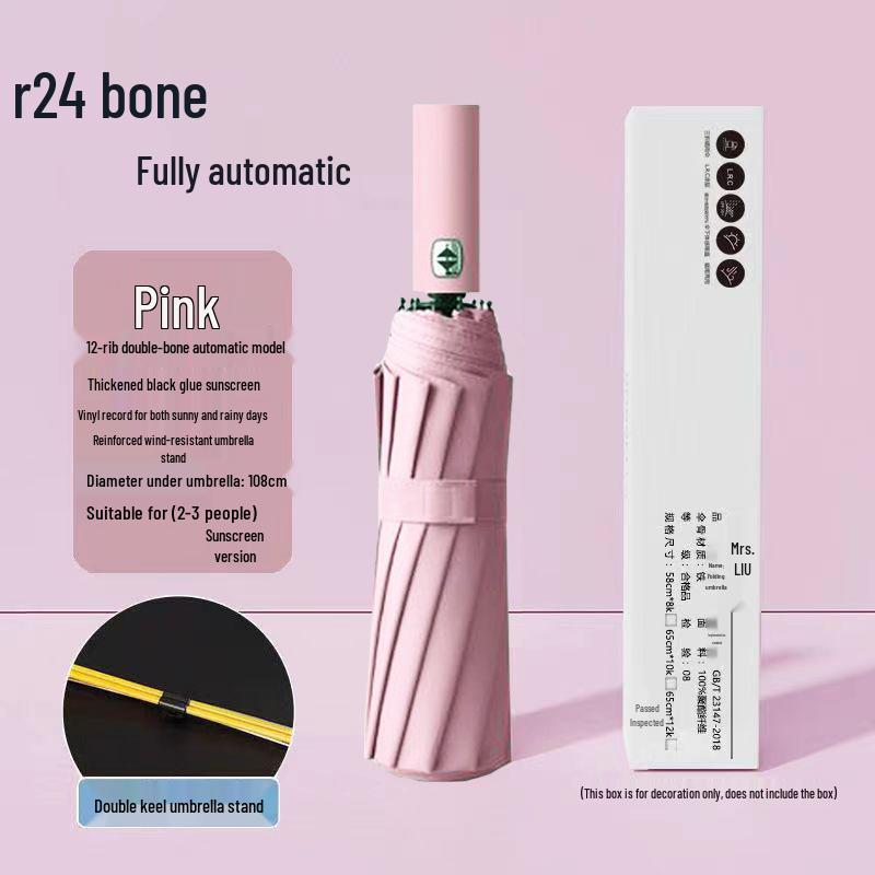 24-Rib Automatic Folding Umbrella for Women - Dual-Use Sun & Rain Protection, Strong & Durable