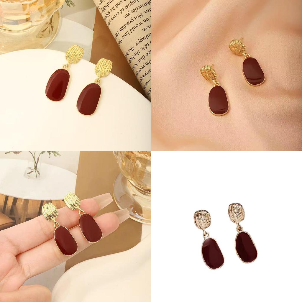 Geometrické slitinové náušnice pro ženy s retro červeným stylem a jarním trendem