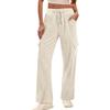 Damen Cord Freizeithose Hohe Taille Elastischer Kordelzug Locker Workwear Weitbeinige Hose Mit Taschen
