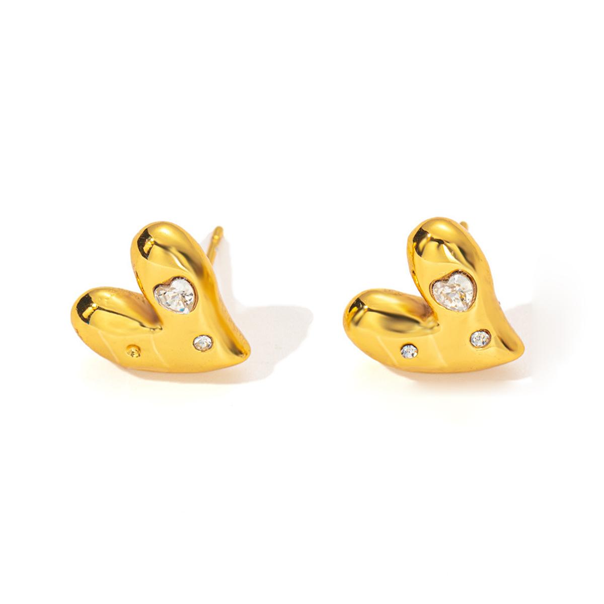 Trendy Zircon Heart Stud Earrings for Women Gold Color Stainless Steel Heart Earrings Waterproof Christmas Ear Zircon Gift