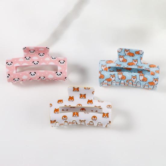 Hair Claw Cartoon Animal Pattern Rectangle Shape Back Head Hair Clip Anti-slip Teeth Versatile Hair
