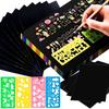 10pcs 32K Magic Rainbow Scratch Drawing Papers & 4pcs/set Multi Shape Stencil Ruler Set, DIY Doodle Art Craft Kit YMY