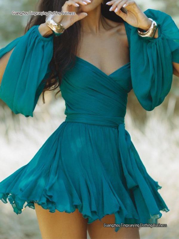 Spring Women's Solid Color Slim Fit Backless Long Sleeve Short Dress