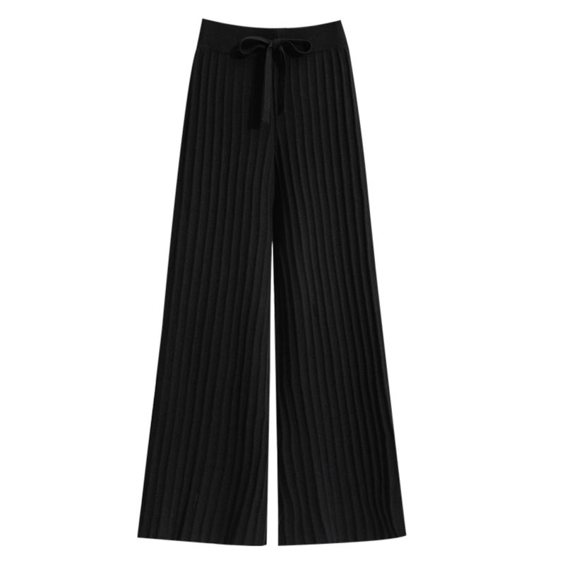 Plus Size Women's Clothing Spring & Fall New Arrival Student Black High Waist Shoelace Wool Loose Knitting Casual Straight-Leg Loose Pants Tide