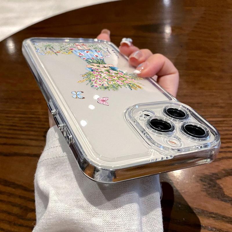 Fashion Floral Phone Case For Iphone 16 15 14 Pro Max 13 12 11 Shockproof Silicone Case Clear Cover