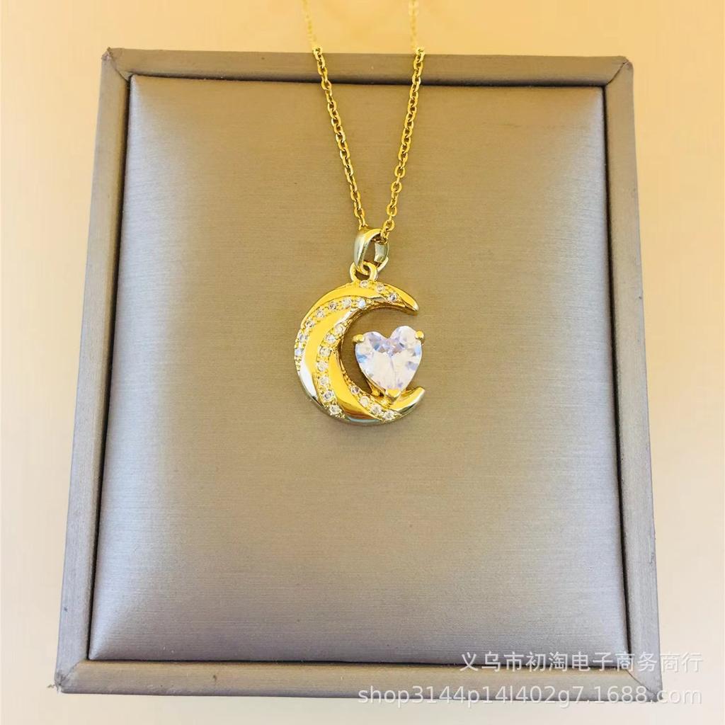 Love Moon Necklace Female Simple High Versatile Temperament Zircon Pendant Delicate Clavicle Chain