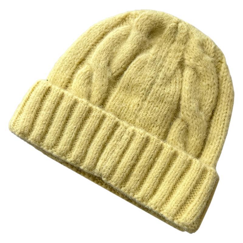 Korea autumn and winter simple coarse needle twisted warm knitted hat women's versatile ear protection wool hat