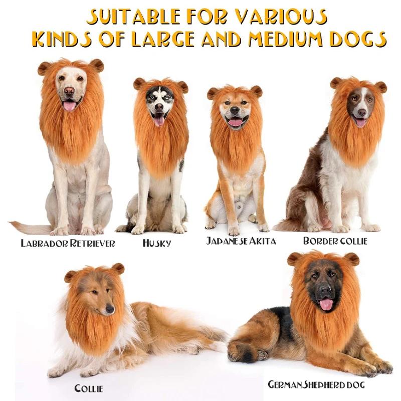 Cute Pet Dog Cosplay Clothes Lion Mane For Dog Costumes Realistic Lion Wig For Medium To Large Dogs With Ear Pet Accessories