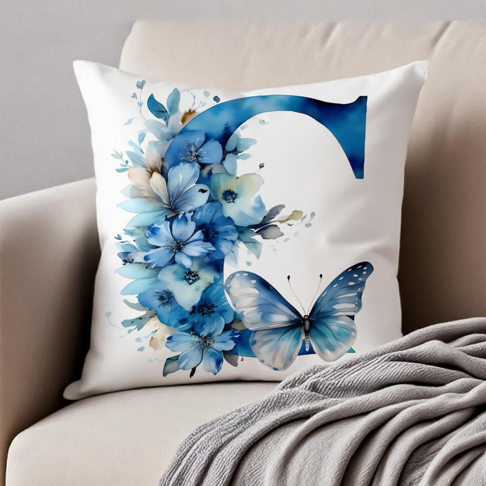 Creative Letters Floral Print Cushion Cover Pillowcase Antidustmite Invisible Zipper Short Plush Sofa Cushion