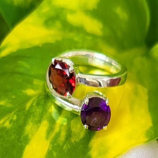 Natural Garnet Amethyst Gemstone 925 Sterling Silver Ring Size 9.25 US, Gift