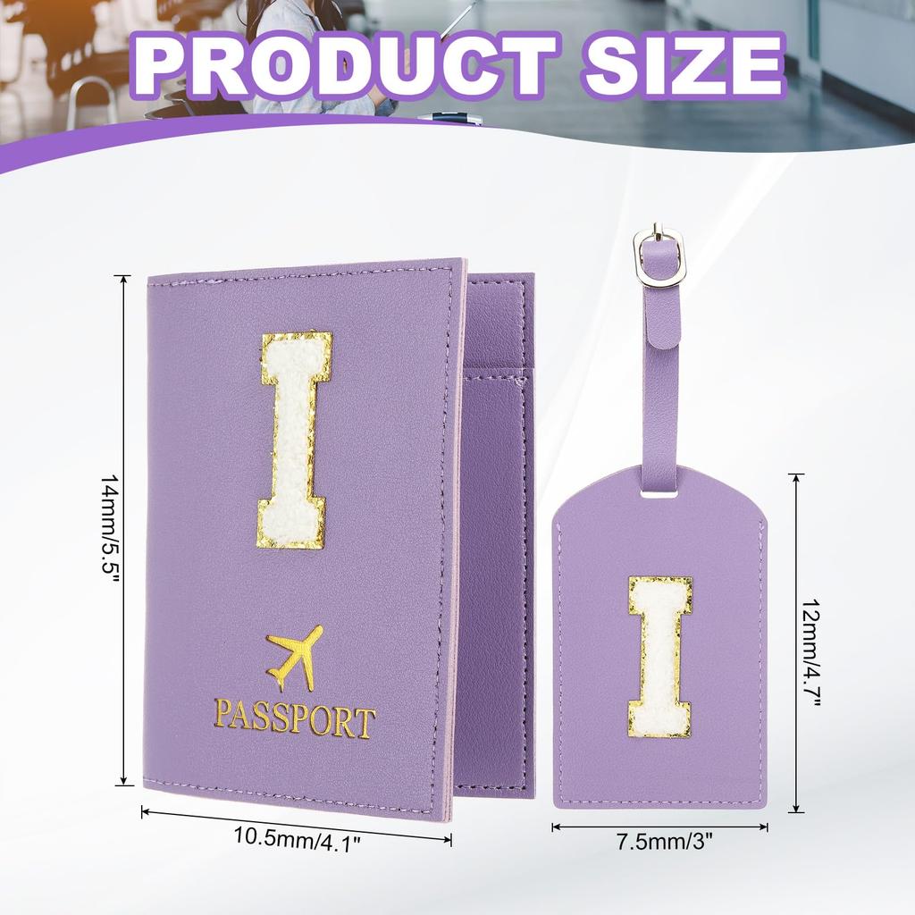Travel Passport Luggage Tag Set with Initial Passport Cover and Alphabet Chenille Letter Travel Wallet Bag Suitcase Identifier for Women and Family