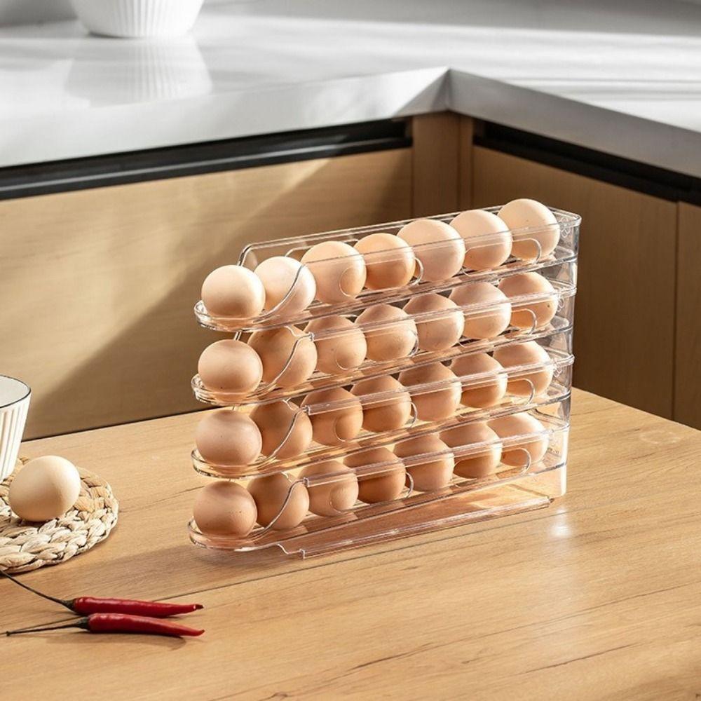 2PCS Clear Roll Off Egg Storage Rack Plastic Egg Storage Box Egg Storage Trays  for Kitchen