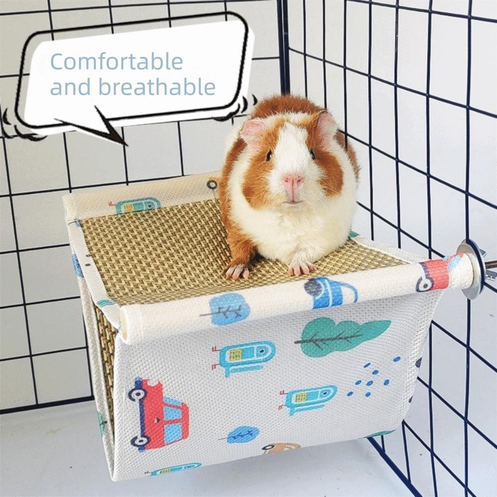 Double Layered Pet Hammock Cool Mat Breathable Cooling Hammock Comfortable Cartoon Pattern Hamster Jumping Platform