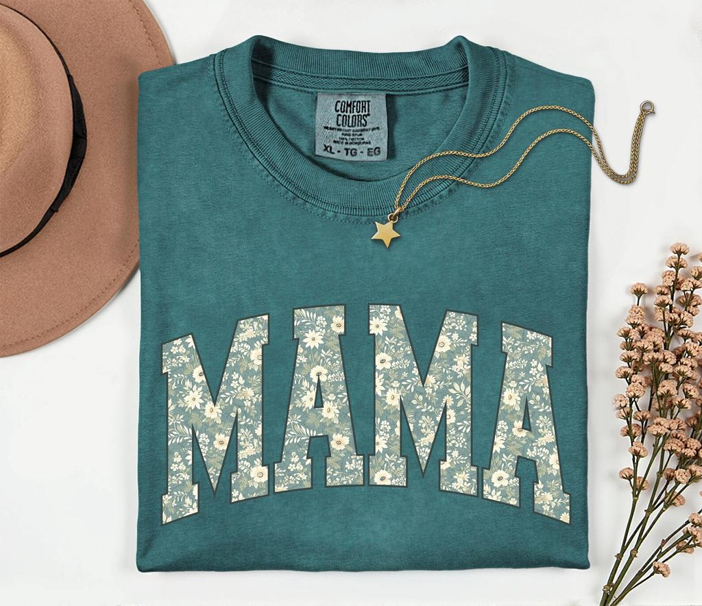 Vintage Floral Mama T-Shirt, Retro Spring Mom Tee Comfort Colors
