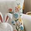 Cute Bunny Floral Pillow Cover 2D Faux Embroidery Print Easter Rabbit Wildflower Cushion Case For Sofa Bed Couch Cozy Home