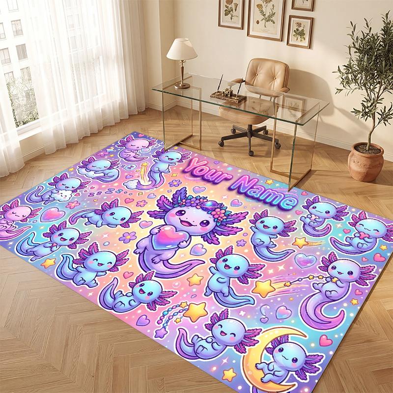 Underwater Fish Theme Soft Crystal Velvet Rug Custom Name & Text Print Non Slip Floor Rug for Bedroom Living Room