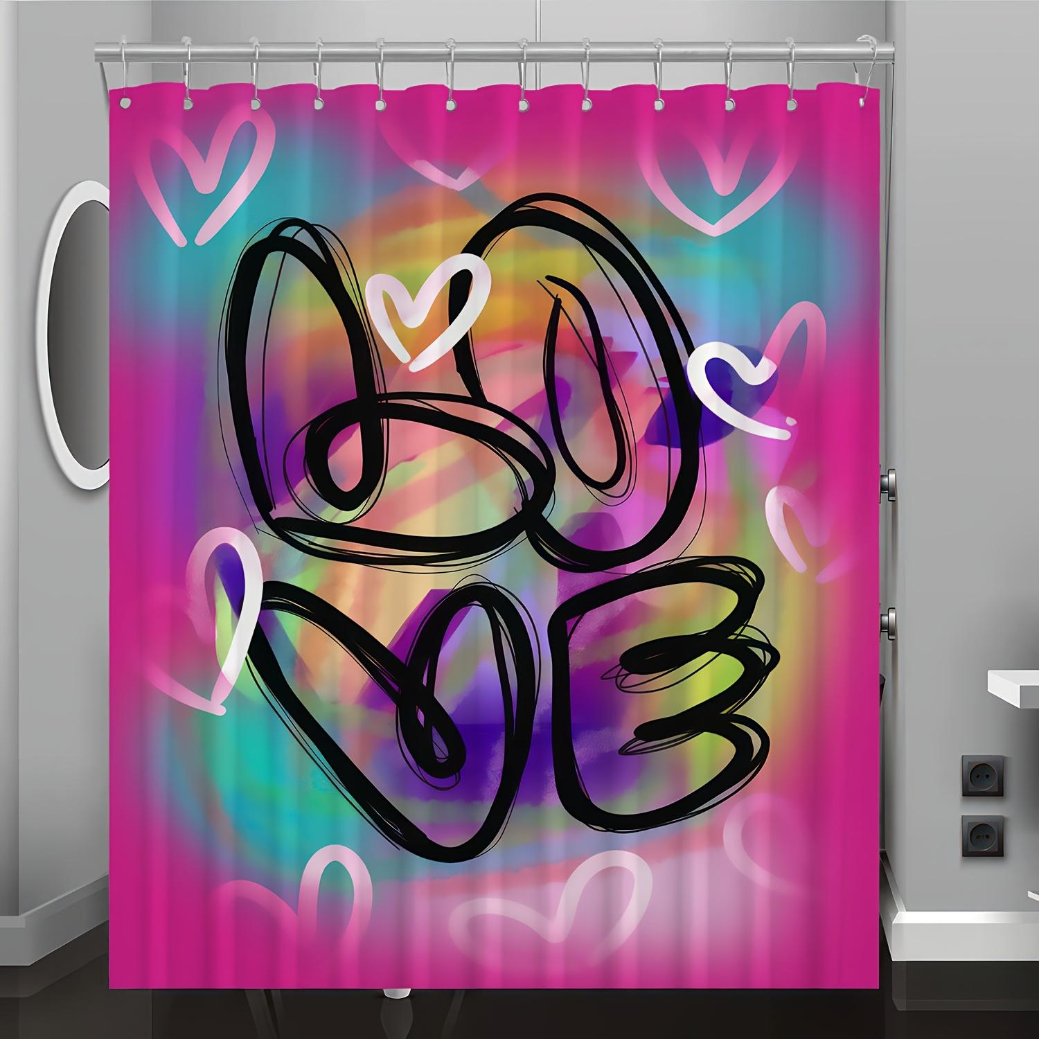 

Valentine s Day LOVE Graffiti Pattern Digital Print Shower Curtain, Bathroom Decoration Home Decor Four Seasons Woven Polyester 120X180cm
