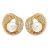 Trendy Temperament Stainless Steel Irregular Geometry Zircon Pearl Stud Earrings for Women Korea Charm Jewelry Gifts No Allergy