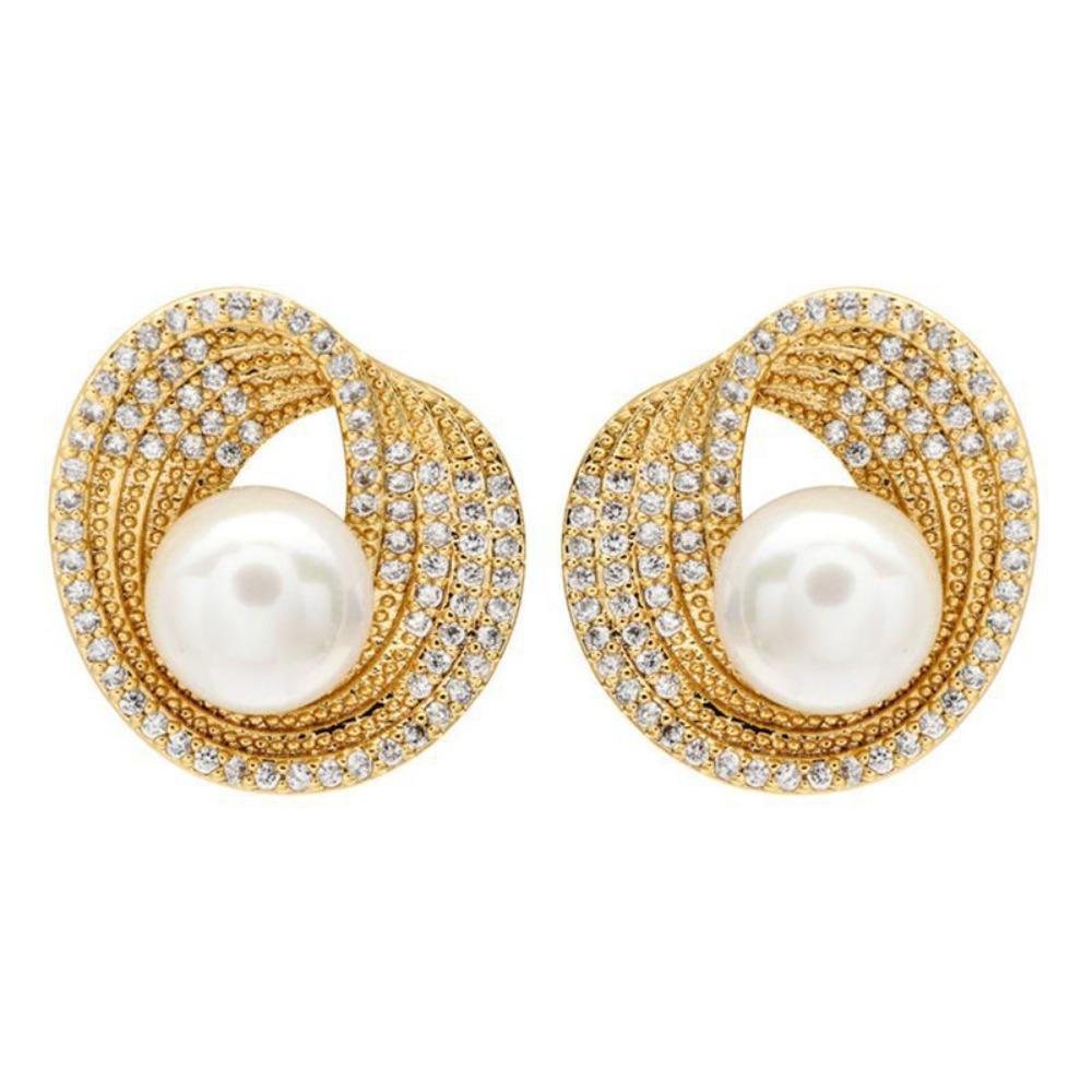 Trendy Temperament Stainless Steel Irregular Geometry Zircon Pearl Stud Earrings for Women Korea Charm Jewelry Gifts No Allergy