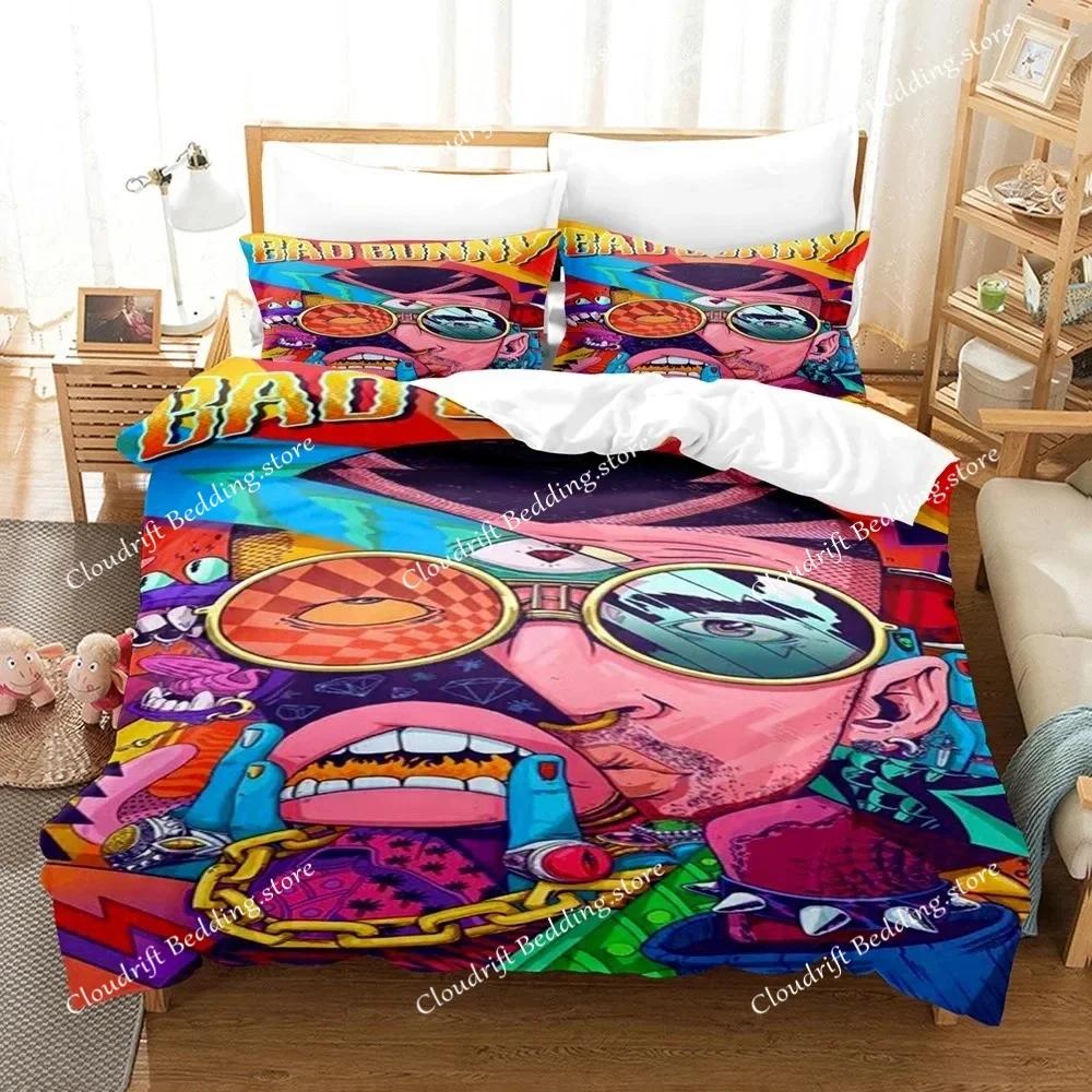 Set Biancheria da Letto Popolare Bad Bunny Stampa 3D Un Verano Sin Ti Copripiumino Piumone Set Letto Regali Taglia USA Singolo Matrimoniale Queen King026