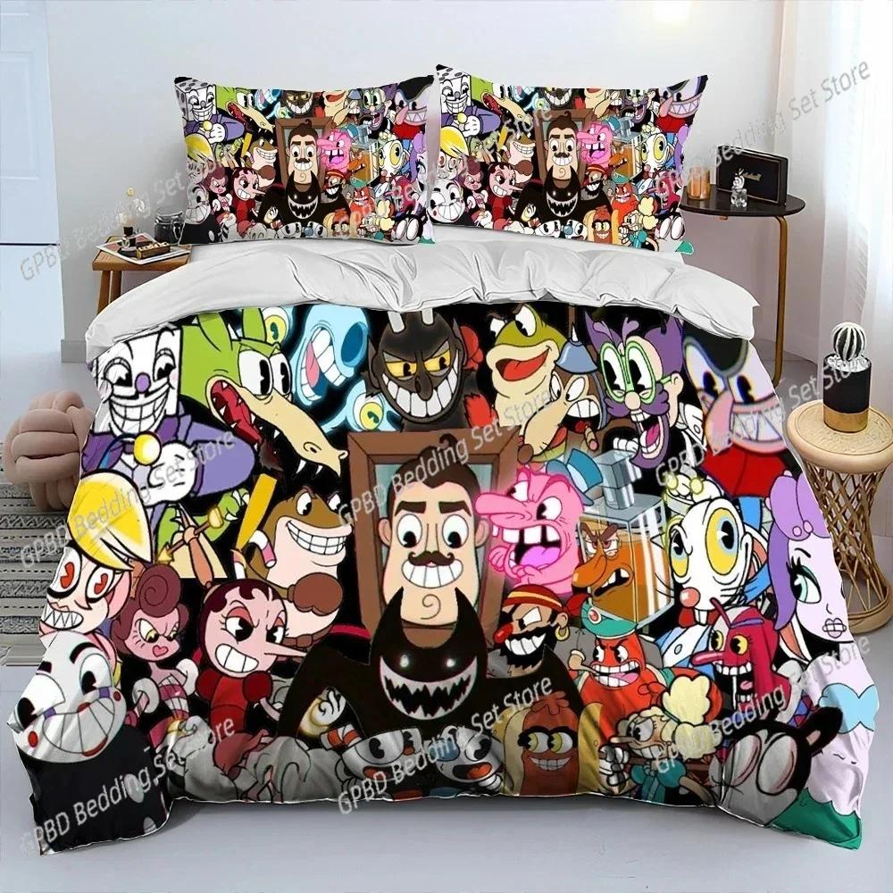 Cuphead E Mugman, Gioco 3D Nuovo Copripiumino Federa Set Biancheria da Letto Adulto Ragazzo Ragazza Decorazione Camera da Letto Bambini Singolo Matrimoniale Grande