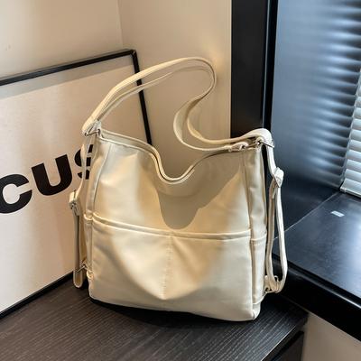 Large-capacity Commuter Backpack Women's New Spring and Summer Fashion Textured Shoulder Bag Popular Retro Tote Bag