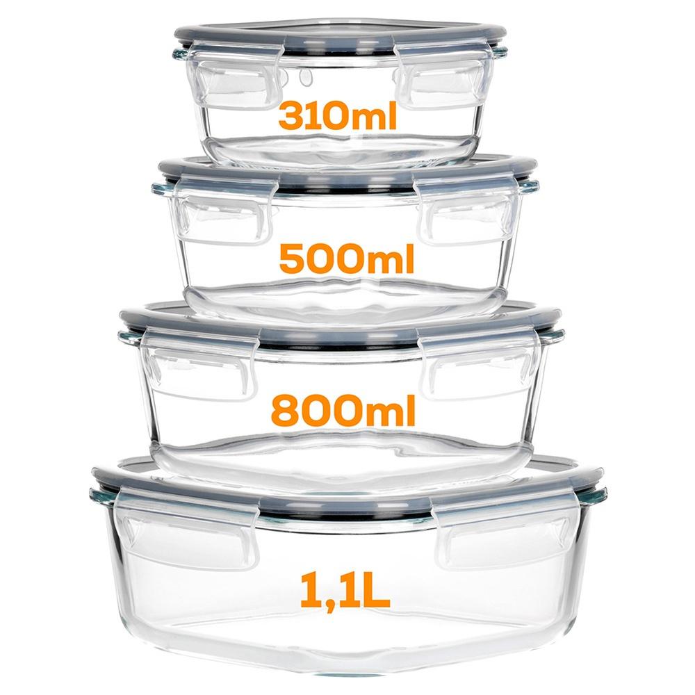 4X Heat-Resistant Glass Kitchen Food Containers Set
