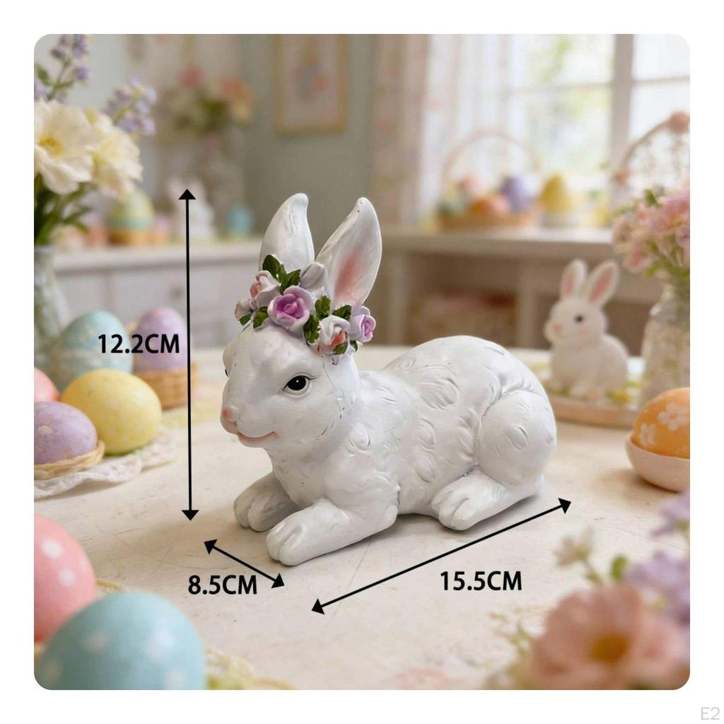 Easter Bunny Figurine Cute Design Resin Hare Statue Holiday Themed White Ornament for