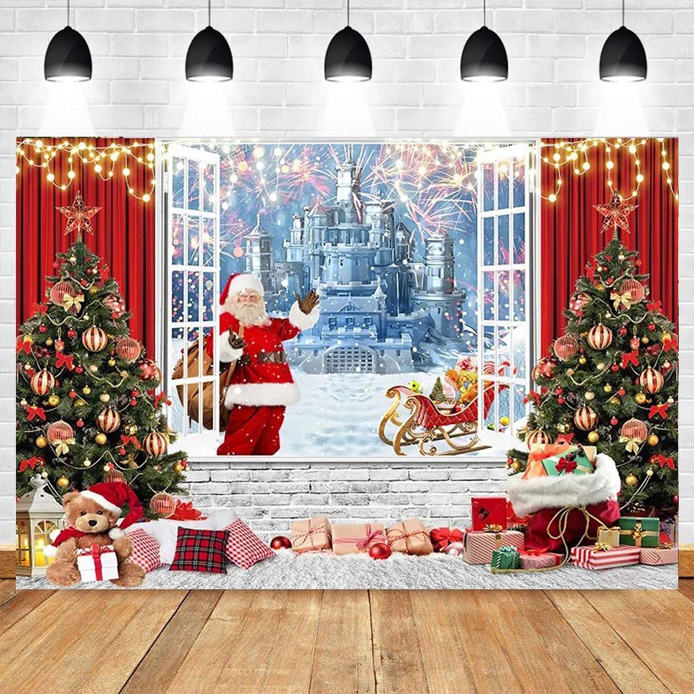 Christmas Photography Background Custom Christmas Tree Fireplace Poster Family Portrait Children Carnival Party Banner Decor