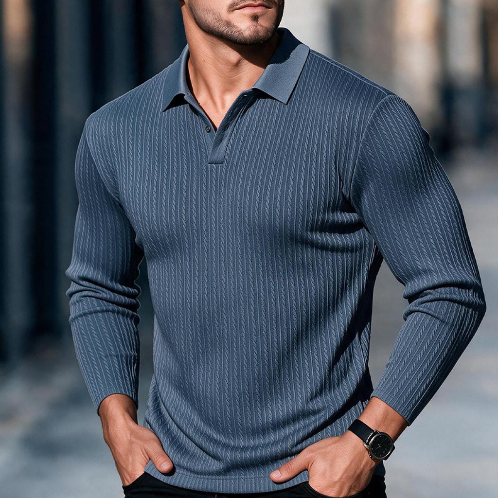 Men's Long Sleeve Knit Shirt with Collar for Spring and Fall